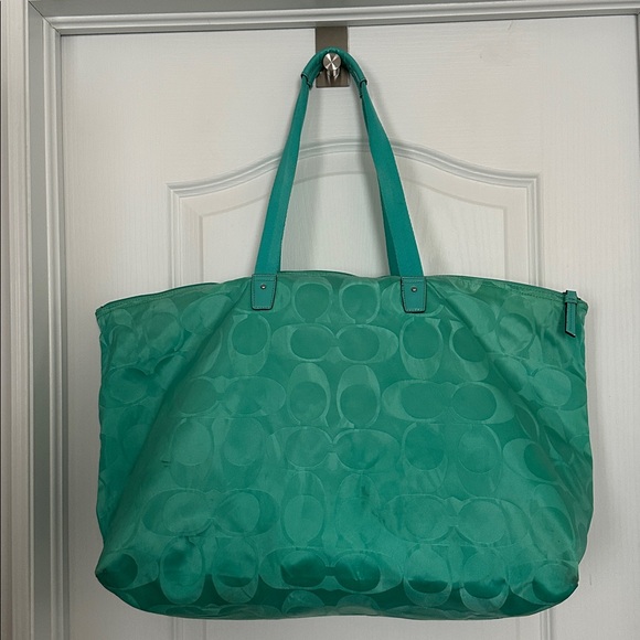Coach Teal Signature Jacquard Tote - Picture 2 of 9